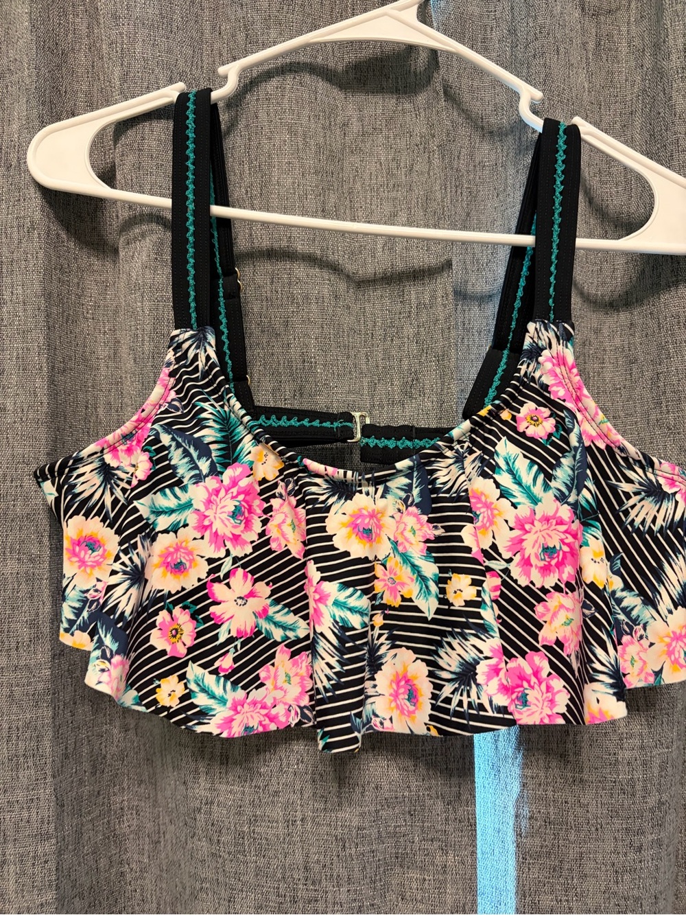 Arizona Jean Co Floral Bikini Top in Black with Pink & Teal Accents